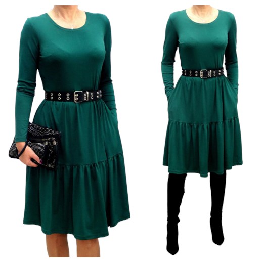 Zielona  sukienka z falbanami od roz 34-56 Mm Fashion 34 MM Fashion