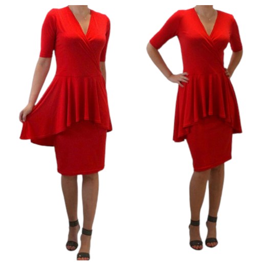 Czerwona sukienka z baskinką Acme 52 MM Fashion