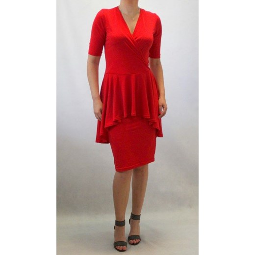 Czerwona sukienka z baskinką Acme 50 MM Fashion