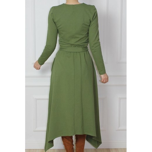 Sukienka Mm Fashion na co dzień z długim rękawem asymetryczna zielona midi casualowa 