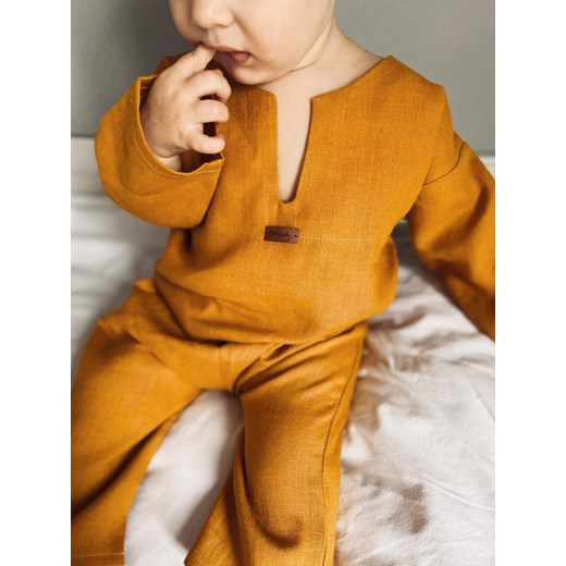 Piżama dziecięca - Len musztarda | dla niemowląt | dla dzieci | lniana | dziewczęca i chłopięca | piżamka Oh Babe 98 okazyjna cena Oh Babe
