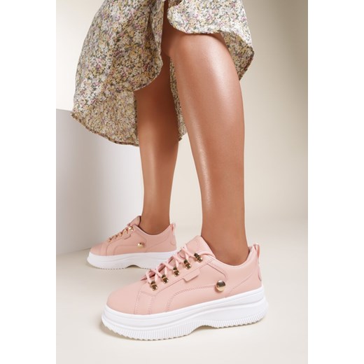 Buty sportowe damskie Renee sneakersy płaskie różowe zamszowe sznurowane 