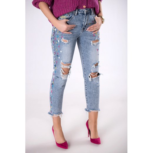 jeansowe spodnie z kolorowym wykończeniem Ptakmoda.com XS ptakmoda.com
