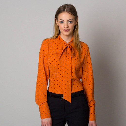 Koszula damska Willsoor pomarańczowy z dekoltem kokardą z długim rękawem 