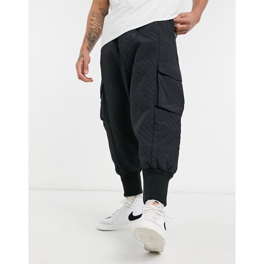 ASOS DESIGN – Pikowane spodnie oversize z obniżonym krokiem i gumką w talii-Black S Asos Poland
