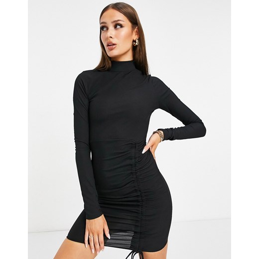 Missguided – Czarna sukienka mini z półgolfem i marszczeniem z przodu-Black Missguided 42 Asos Poland