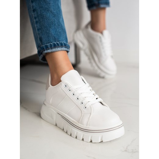CzasNaButy buty sportowe damskie sneakersy białe wiązane na platformie 