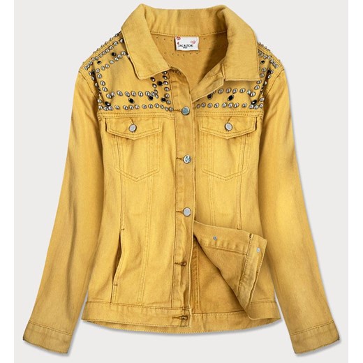 Jeansowa kurtka damska z dżetami i frędzlami żółta (a8306) ze sklepu goodlookin.pl w kategorii Kurtki damskie - zdjęcie 107628214