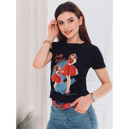 T-shirt damski z nadrukiem 011SLR - czarny Edoti.com M Edoti.com