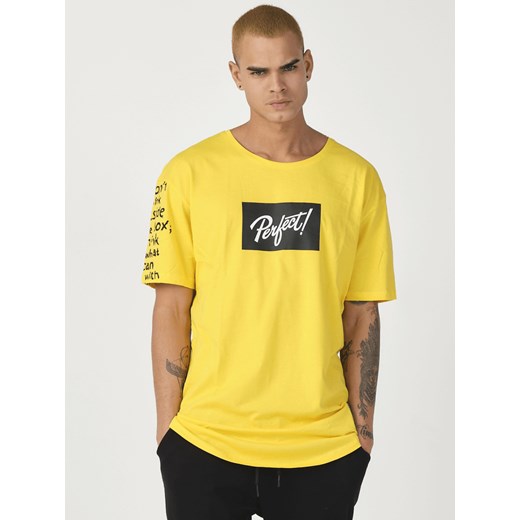 T-Shirt męski z nadrukiem żółty OZONEE MR/21550 ze sklepu ozonee.pl w kategorii T-shirty męskie - zdjęcie 107770934
