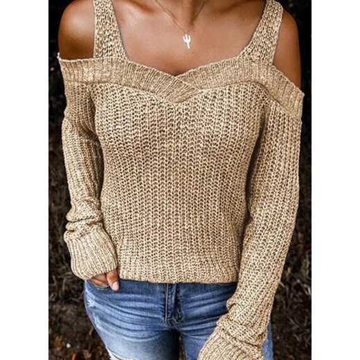 Dzienny bluzka wycięte ramiona lato wydrążenie everydzienny prosty po całej linii dopasowany regularny khaki sweter (S) Sandbella XL sandbella