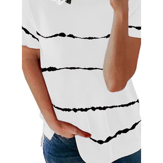 Casual koszulka krótki rękaw wszystkie sezony paski na co dzień crew neck rocięcie luźny tunika biały t-shirt (S) Sandbella S okazyjna cena sandbella