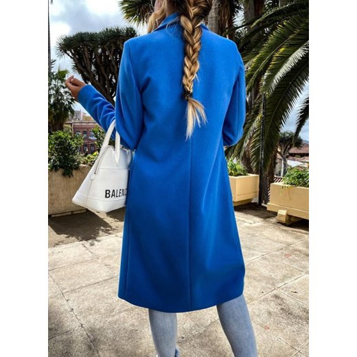 Elegancki płaszcz długi rękaw jesień bez wzoru na co dzień klapa kieszeń dopasowany długi niebieski kurtka (S) Sandbella 2XL sandbella