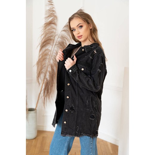 Luźna damska kurtka z przetarciami czarna (LS9033) ze sklepu goodlookin.pl w kategorii Kurtki damskie - zdjęcie 107962803