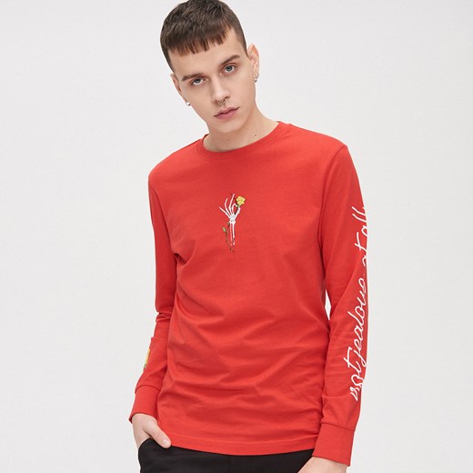 Cropp - Koszulka longsleeve z nadrukami - Czerwony Cropp L promocja Cropp