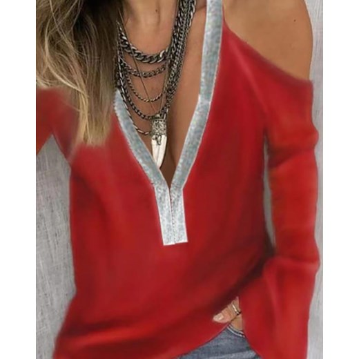 Bluzka damska czerwona Kendallme casualowa na jesień z długim rękawem 