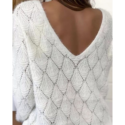 Sweter z długim rękawem hollow out biały Kendallme XL promocja Kendallme