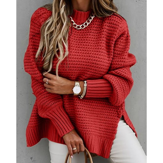 Sweter z długim rękawem i luźnym rozcięciem na dole czerwony Kendallme M wyprzedaż Kendallme