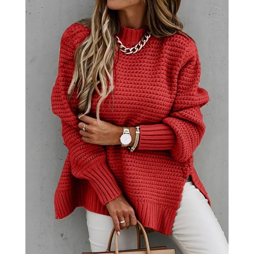 Sweter z długim rękawem i luźnym rozcięciem na dole czerwony Kendallme L Kendallme promocja