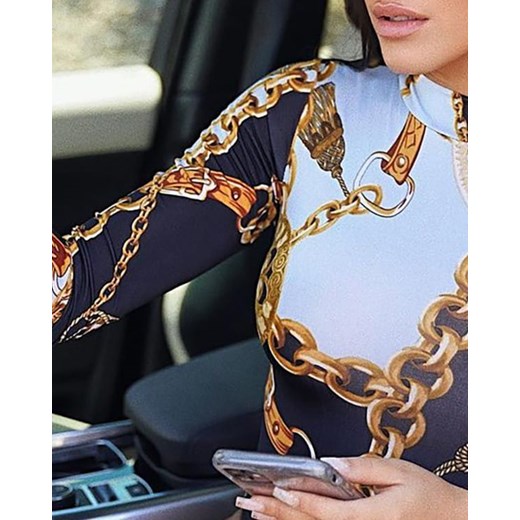 Kendallme bluzka damska wielokolorowa w abstrakcyjnym wzorze jesienna casual 