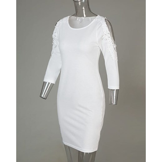 Biała sukienka Kendallme casualowa z długimi rękawami na co dzień z okrągłym dekoltem 