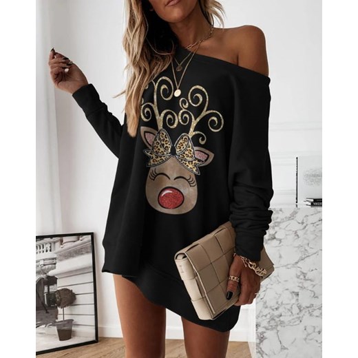 Sukienka Kendallme mini na spacer dresowa z aplikacjami  z okrągłym dekoltem 