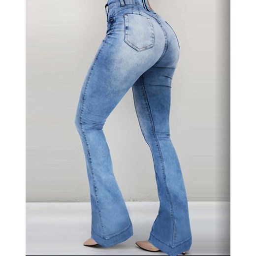 Solidne dżinsy z dzwonem wysokim stanem spodnie niebieski Kendallme S promocja Kendallme