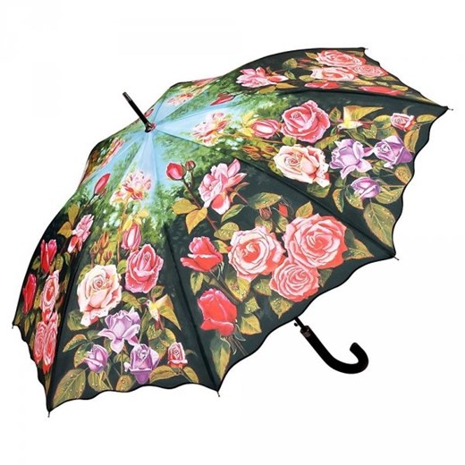 Różany ogród - długi parasol delux ze skórzaną rączką Von Lilienfeld  Parasole MiaDora.pl