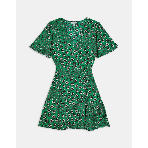 Topshop – Zielona sukienka z kopertowym przodem, guzikami i wzorem w kwiaty-Zielony Topshop 32 Asos Poland