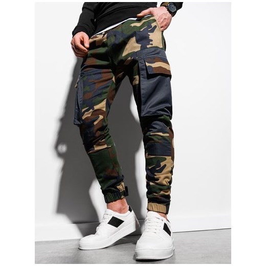 Spodnie męskie joggery P998 - moro/zielone XL ombre