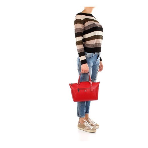 Shopper bag Coach czerwona duża bez dodatków ze skóry 