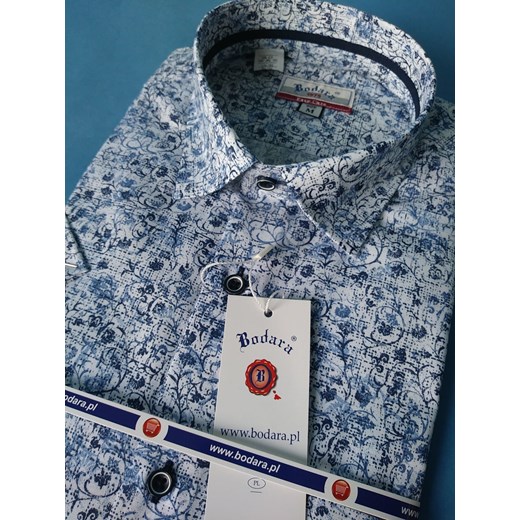 Koszula męska Bodara niebieska z tkaniny w abstrakcyjne wzory 