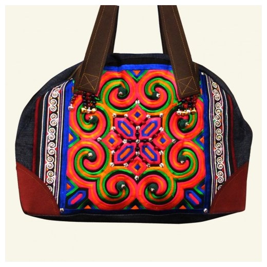 Ręcznie zdobiona, haftowana torba etniczna Colorful life brightboho czerwony abstrakcyjne wzory