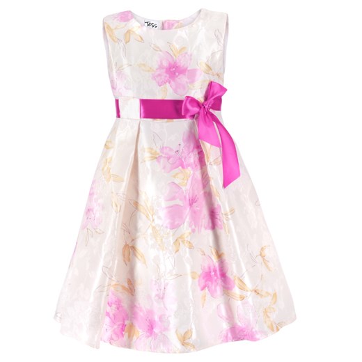 Sukienka żakardowa, Różowe kwiaty buy4kids bezowy abstrakcyjne wzory
