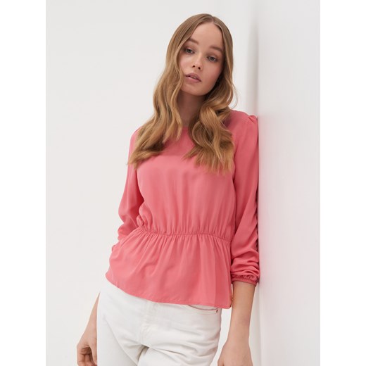 Sinsay - Bluzka z falbanką - Różowy Sinsay M Sinsay