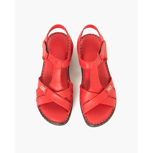 czerwone sandały damskie skórzane na koturnie 097-604-CZERWONY Kulig 40 KULIG
