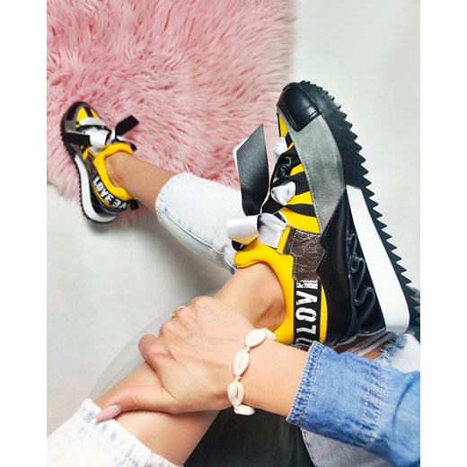żółto-czarne sneakersy ze wstążką 083-88-CZARNO-ŻÓ Kulig 37 KULIG