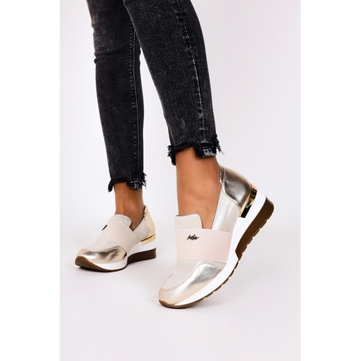 Złote sneakersy Kati półbuty na koturnie z gumką polska skóra 7020 Kati 37 promocja Casu.pl
