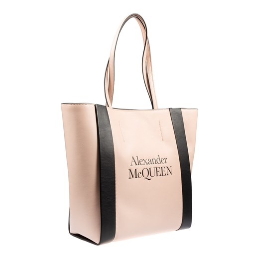 Shopper bag różowa Alexander McQueen mieszcząca a5 na ramię wakacyjna bez dodatków 