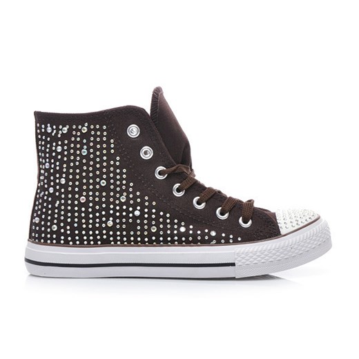WYSOKIE TRAMPKI Z CYRKONIAMI BK-13-37BR /D3-L36 czasnabuty-pl szary cholewki