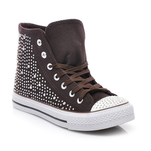 WYSOKIE TRAMPKI Z CYRKONIAMI BK-13-37BR /D3-L36 czasnabuty-pl szary codzienny