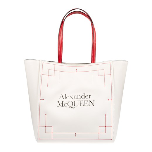 Shopper bag Alexander McQueen na ramię bez dodatków biała 