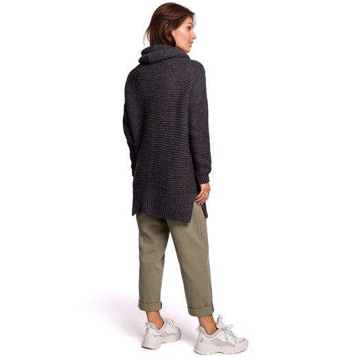 BK047 Sweter oversize z golfem - antracytowy Be Knit Uniwersalny Świat Bielizny