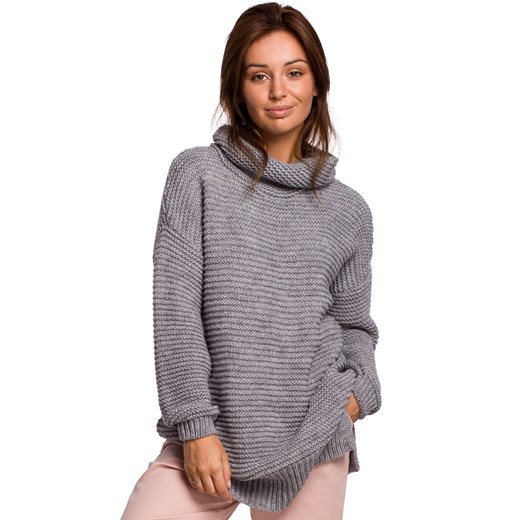 BK047 Sweter oversize z golfem - szary ze sklepu Świat Bielizny w kategorii Swetry damskie - zdjęcie 108894043
