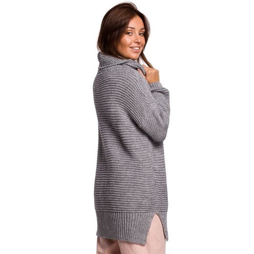 BK047 Sweter oversize z golfem - szary Be Knit Uniwersalny Świat Bielizny