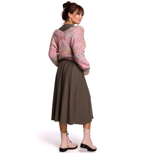 BK048 Wielokolorowy sweter z dekoltem V - różowy Be Knit L/XL Świat Bielizny