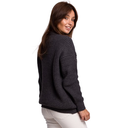 BK052 Długi sweter w prążek - grafitowy Be Knit L/XL Świat Bielizny