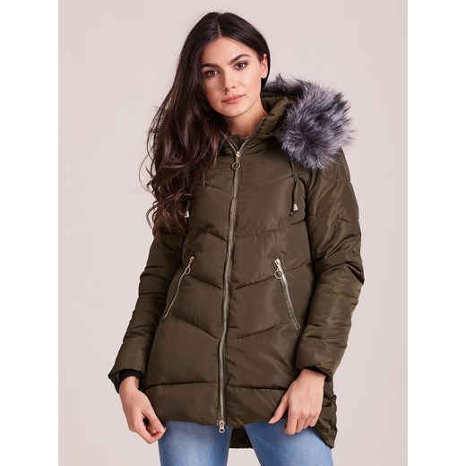 Khaki winter jacket with fur on the hood Fashionhunters S Factcool