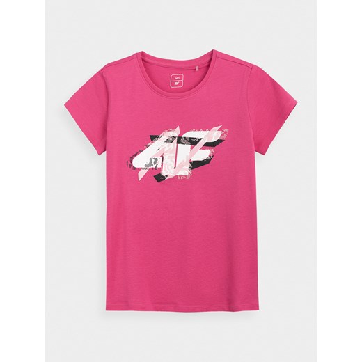 Różowa bluzka dziewczęca 4F z krótkim rękawem z dzianiny 
