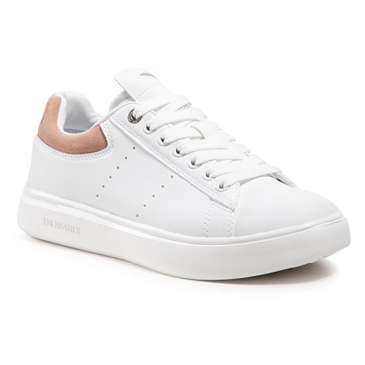 Białe buty sportowe damskie Trussardi sneakersy sznurowane z gumy 